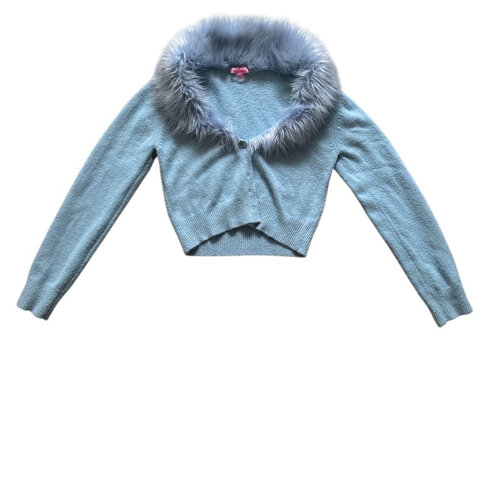 Blue Faux Fur Collar Sweater
